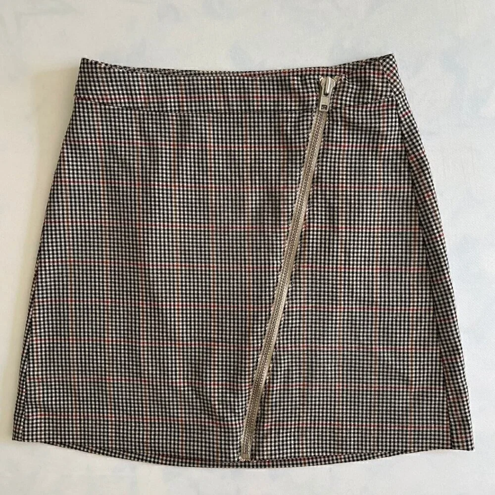 Arizona Jean Co Asymmetric Zipper Houndstooth Plaid Mini Skirt